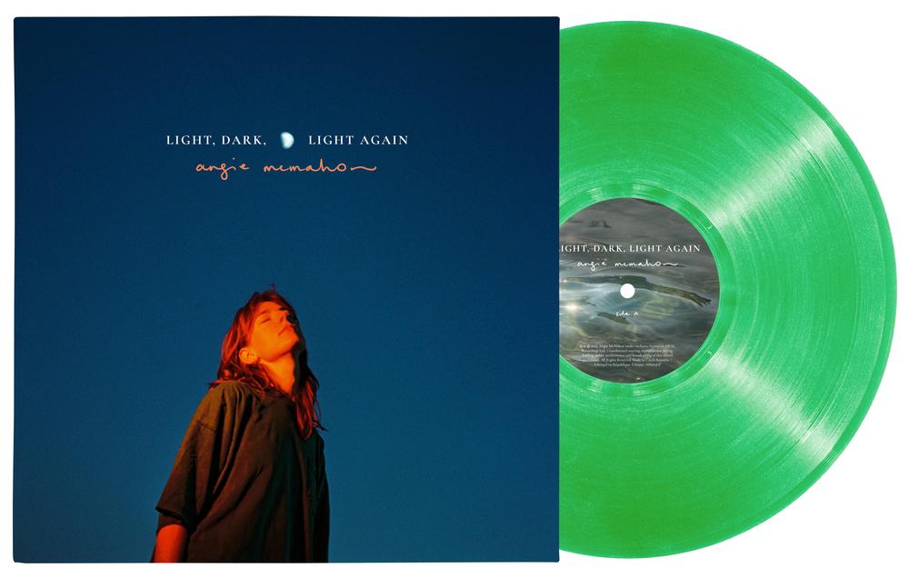 Angie McMahon Light Dark Light Again transparent green 1LP showing clear green vinyl record and front sleeve