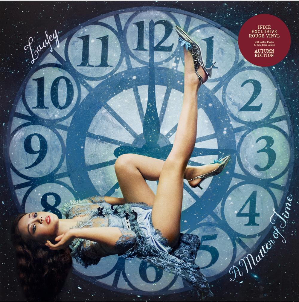 Laufey A Matter of Time Rouge colored vinyl LP with 24in calendar poster 7in photo sleeve and Autumn note visible