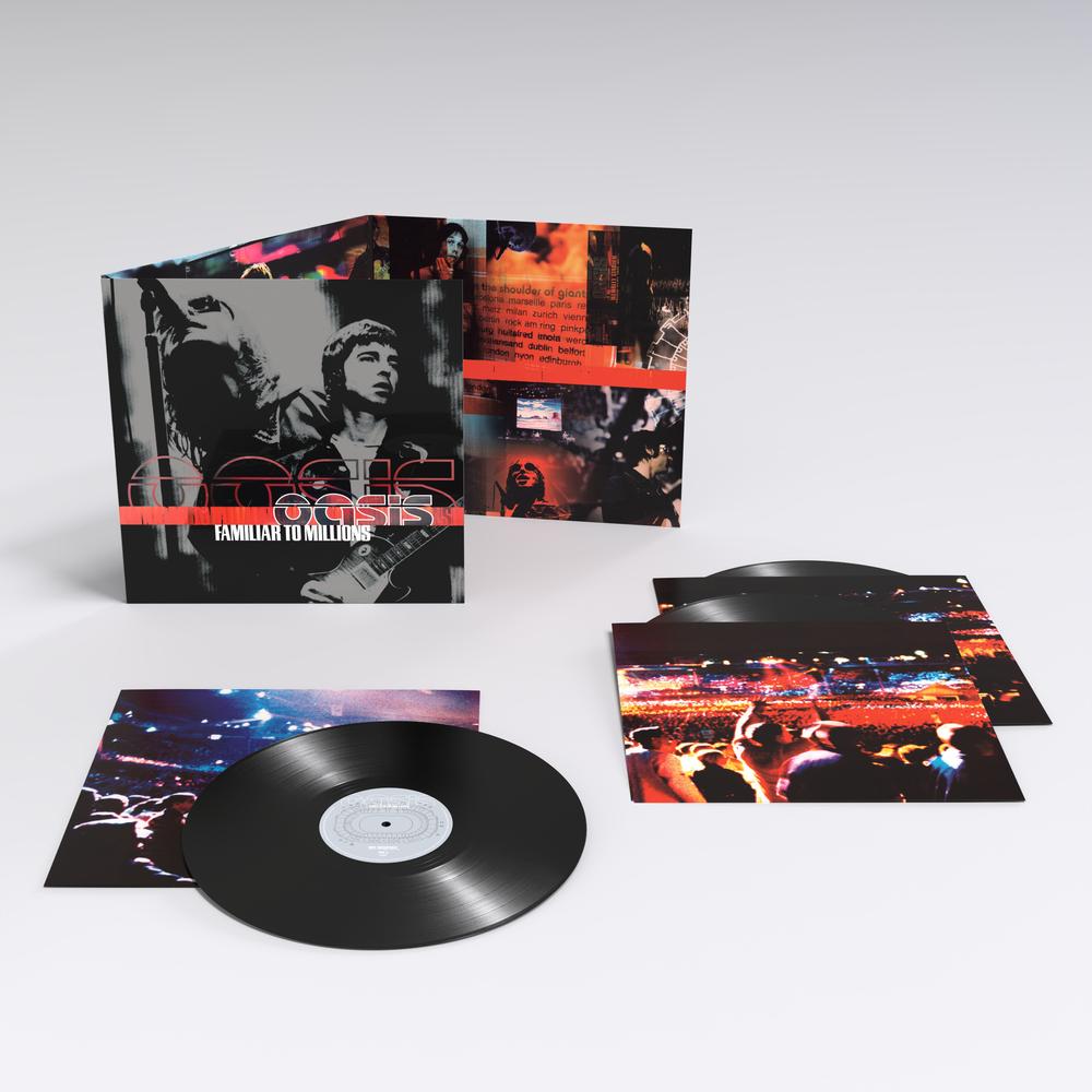 Oasis Familiar To Millions 3LP gatefold vinyl with front cover artwork and three-disc set on Big Brother Recordings