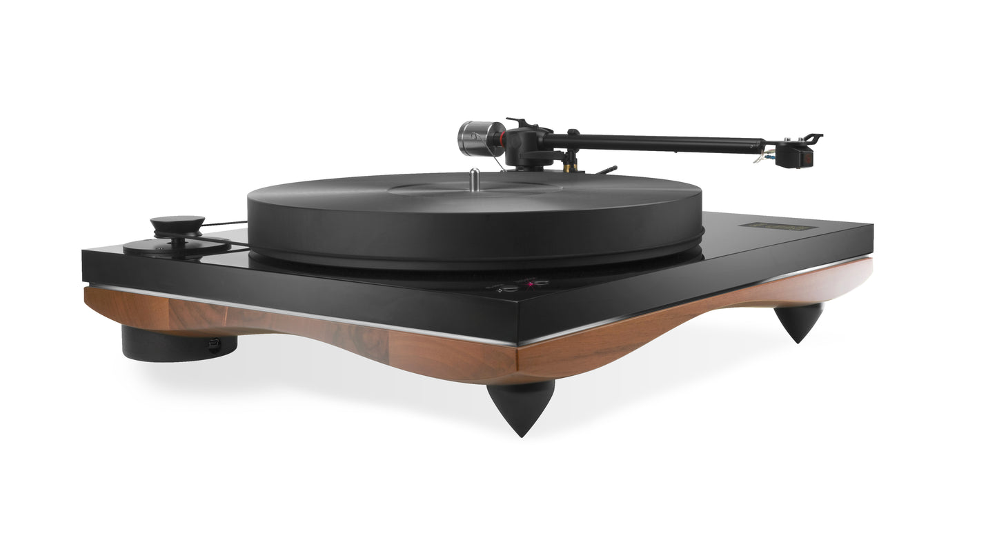 Giglio Walnut turntable with Italian walnut and acrylic plinth 33mm POM platter Gold Note B-5.1 tonearm