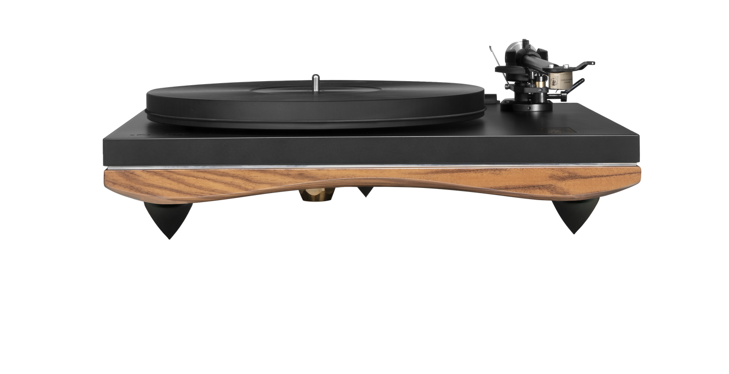 Pianosa Walnut Turntable with walnut plinth black lacquer upper plinth acrylic dust cover and Gold Note B-5.1 tonearm